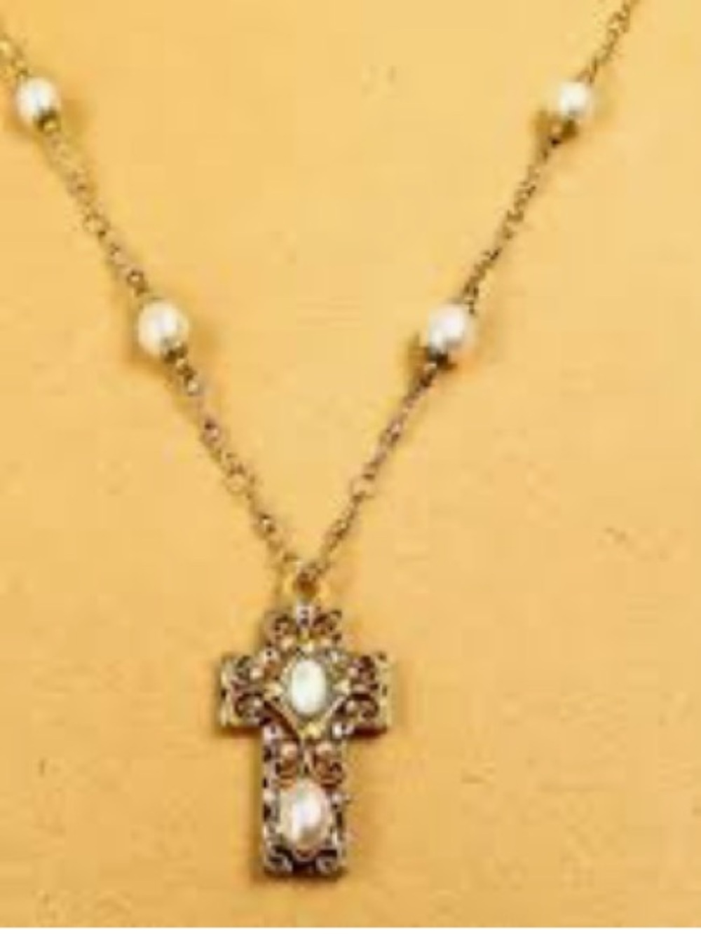 MICHAL GOLAN VTG Inspired Goldtone Cross Necklace with Faux Pearls -